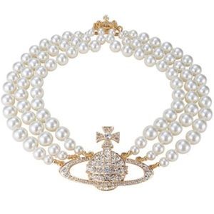 Vivienne Westwood Three Row Pearl Bas Relief Choker Necklace